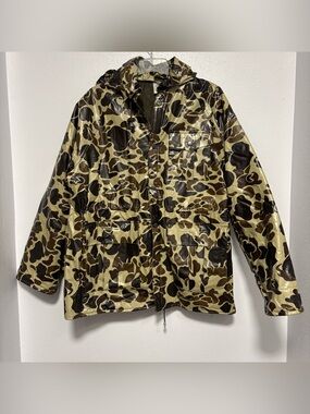 Vtg Duck Bay Frog Skin Camo PVC Rain Jacket Small Gorpcore Streetwear